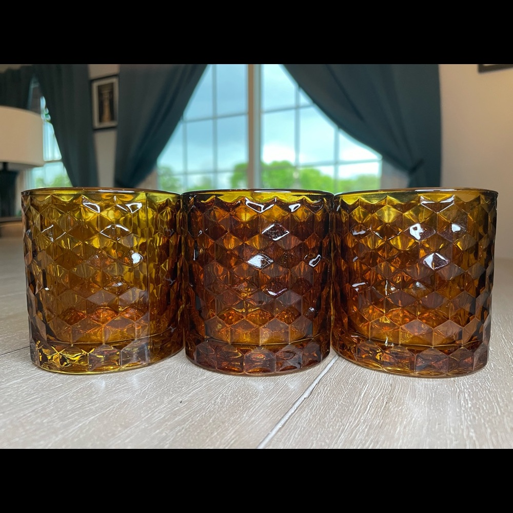 New in Box Chunky Honeycomb Glass Votive & Tealight Holder Amber Set of 6